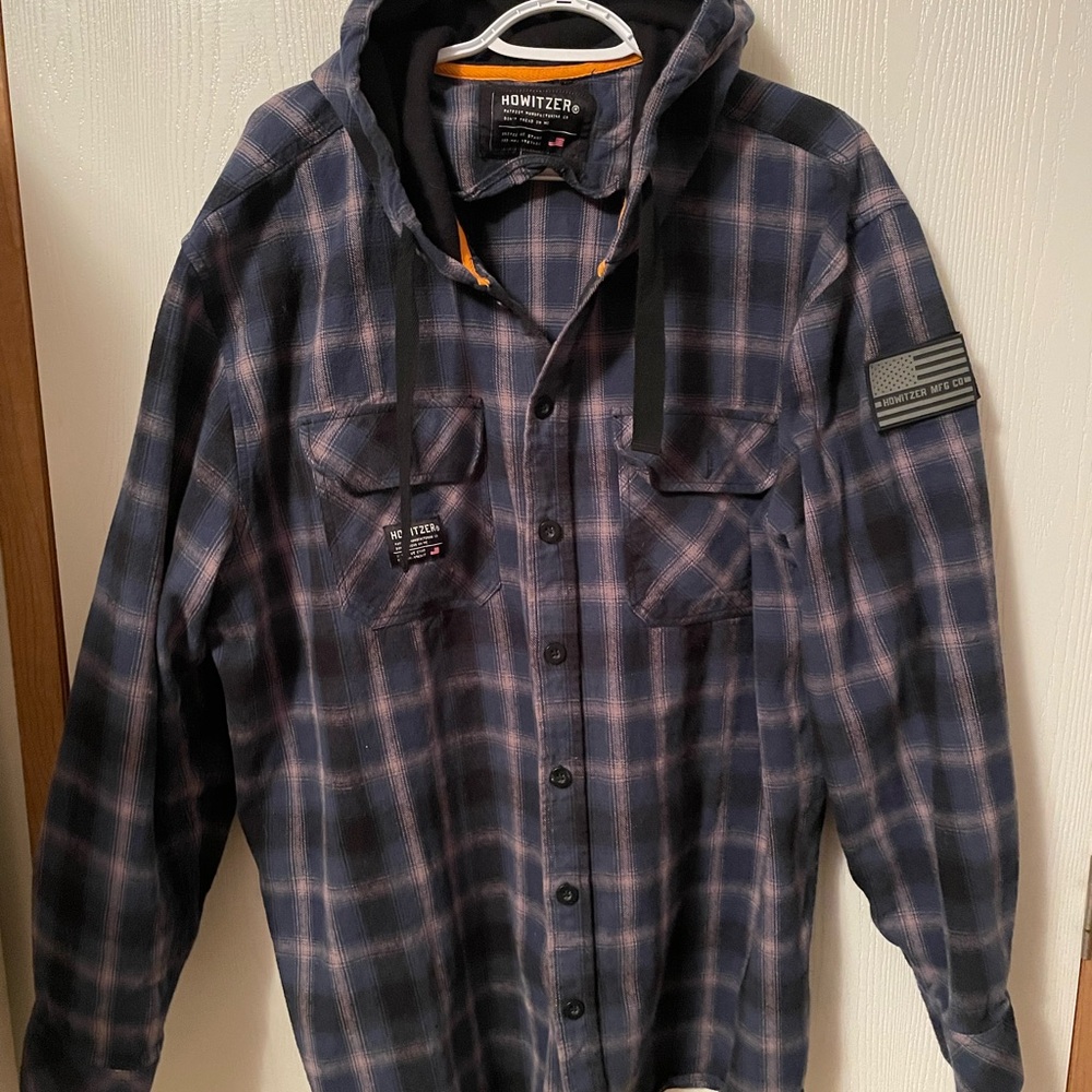 Howitzer Men's Plaid Hooded Flannel Shirt Jacket with patch SZ 3X(fits small)